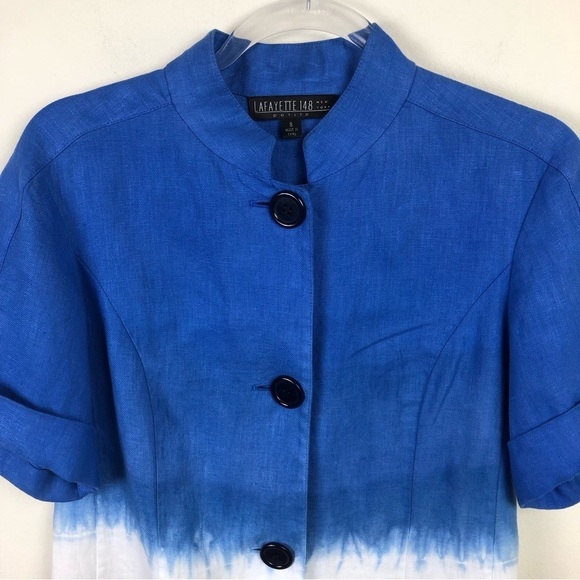 Lafayette 148 petite 100% Linen Short sleeve tie-dye blazer - Picture 3 of 11